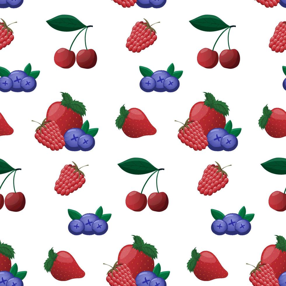 Seamless pattern with ripe berry. Cherry, blueberry, raspberry, strawberries on white. Pattern, wrapping paper. vector