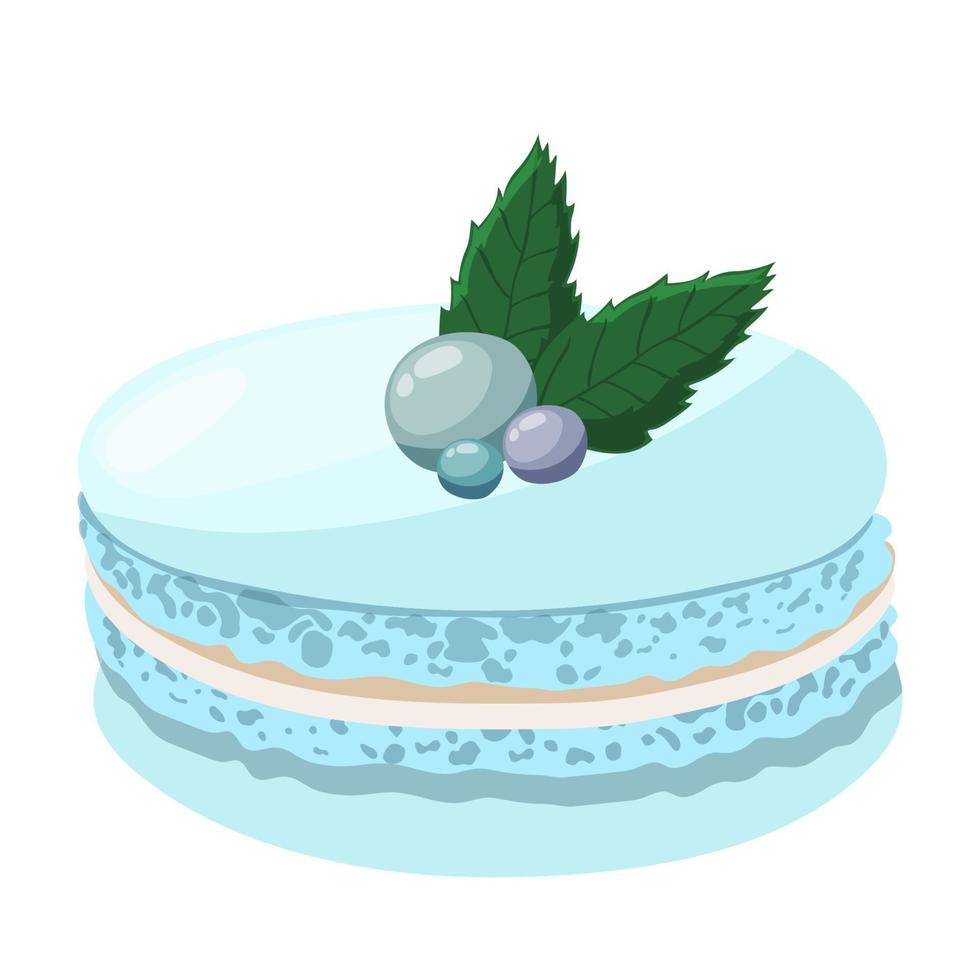 Macaroon with mint and chocolate balls on a white background. Delicious dessert, pastries, cookie, sweet. vector