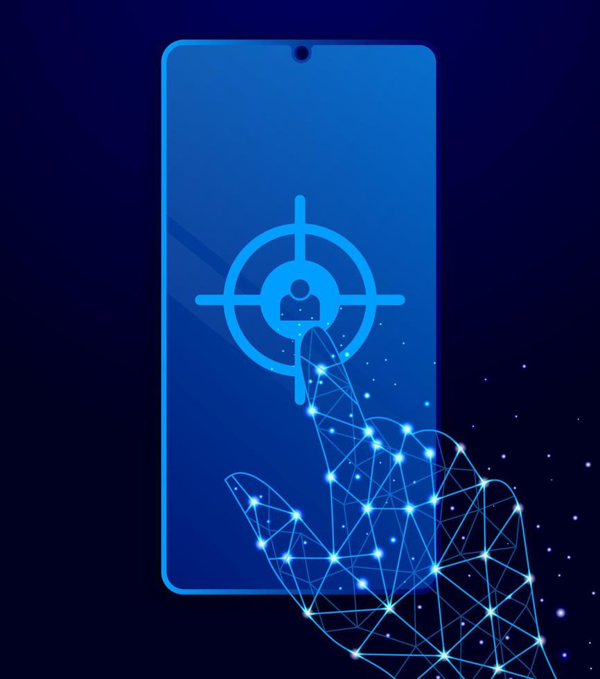aiming, customer target touch phone. Polygon style touch phone vector illustration