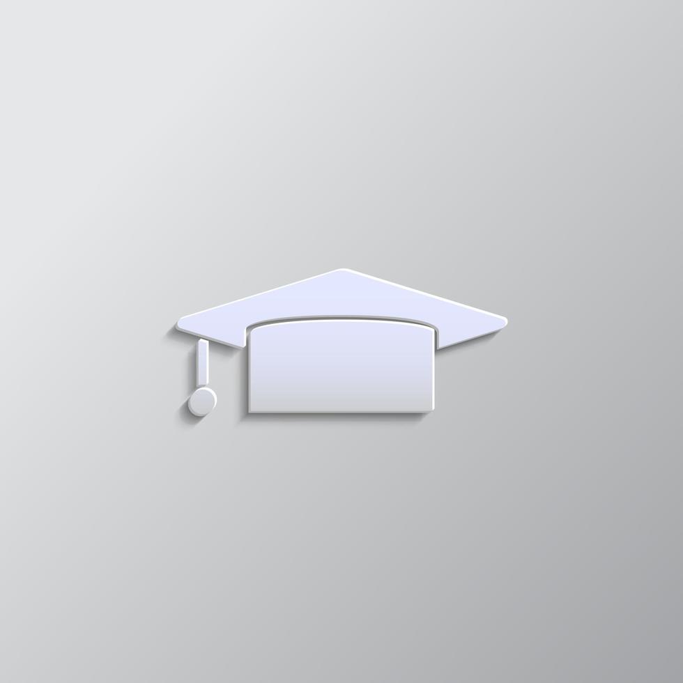 Graduation, cap paper style, icon. Grey color vector background- Paper style vector icon.
