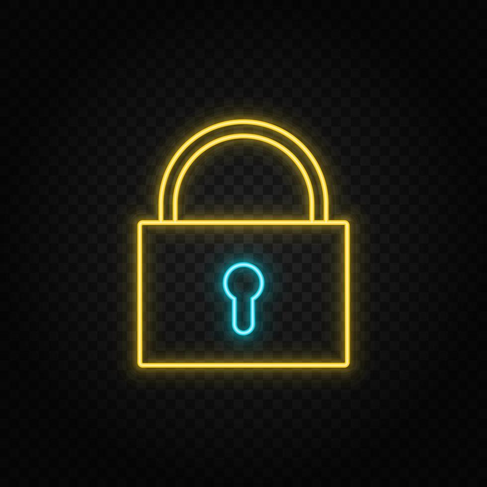 Key. Blue and yellow neon vector icon. Transparent background.