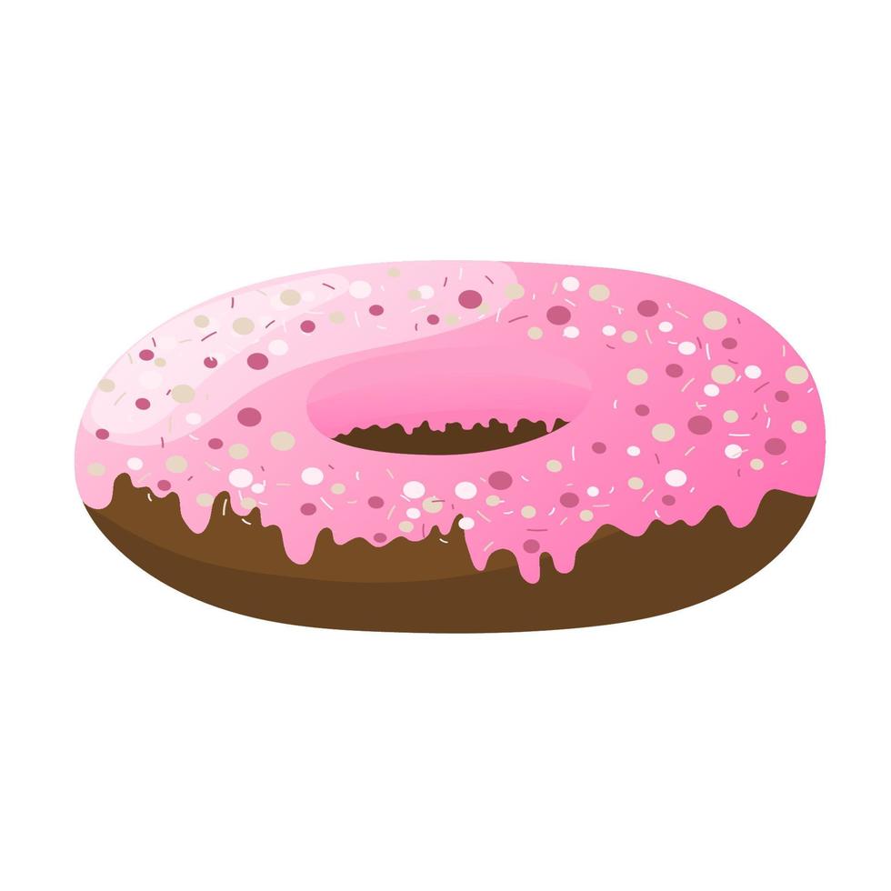 Pink donut with colorful powder and sprinkles on a white background. Doughnut vector
