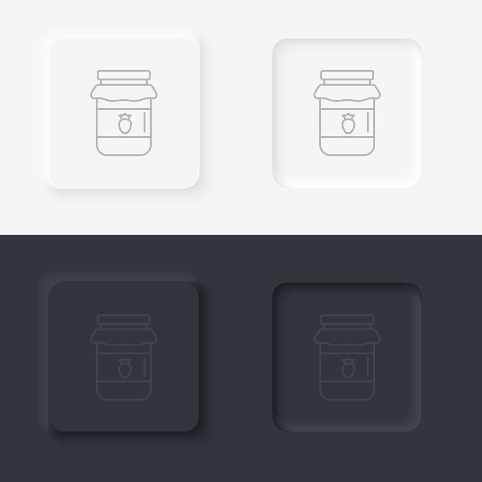 neumorfo estilo negro y blanco conjunto comida y bebida vector icono. mermelada tarro línea icono. lineal estilo firmar para móvil concepto y web diseño. símbolo, logo ilustración icono conjunto