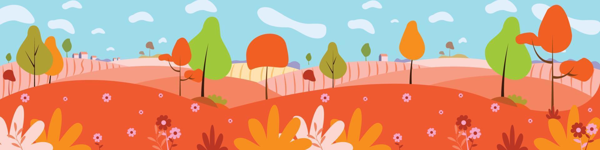 Cute houses in the yellow trees. Autumn pattern for your design. vector