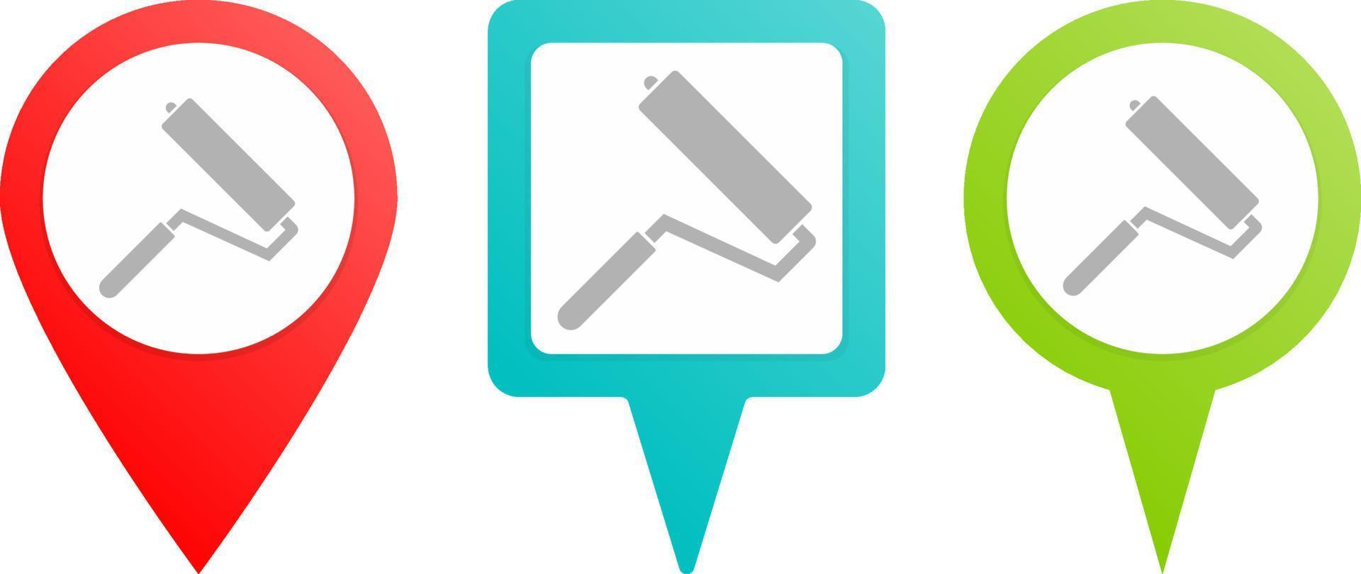 Paint roller pin icon. Multicolor pin vector icon, diferent type map and navigation point.