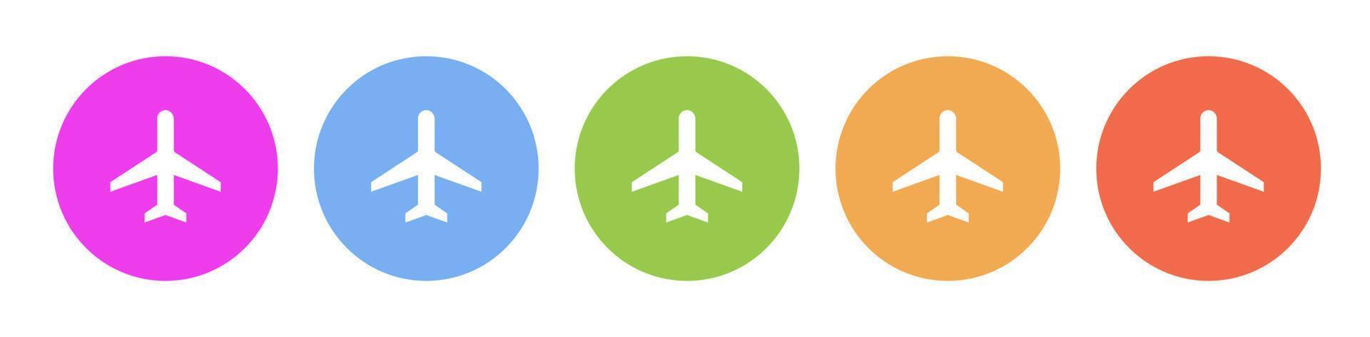 Multi colored flat icons on round backgrounds. Plane multicolor circle vector icon on white background
