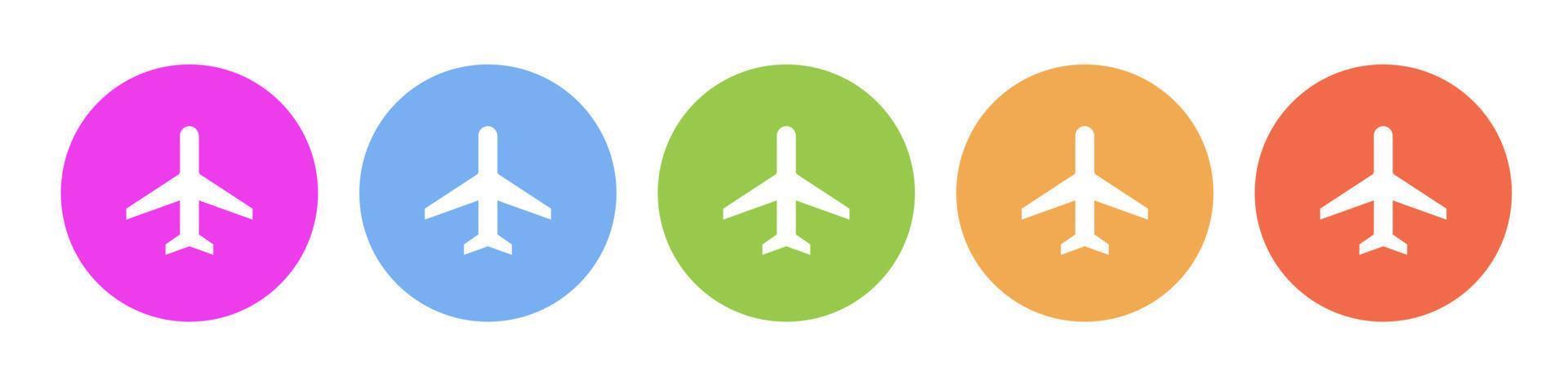Multi colored flat icons on round backgrounds. Plane multicolor circle vector icon on white background