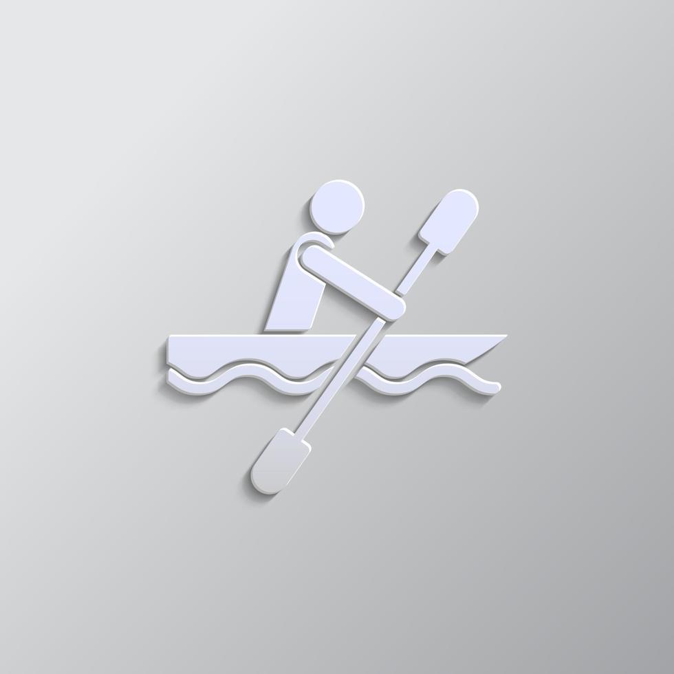 Canoe, tray paper style, icon. Grey color vector background- Paper style vector icon.