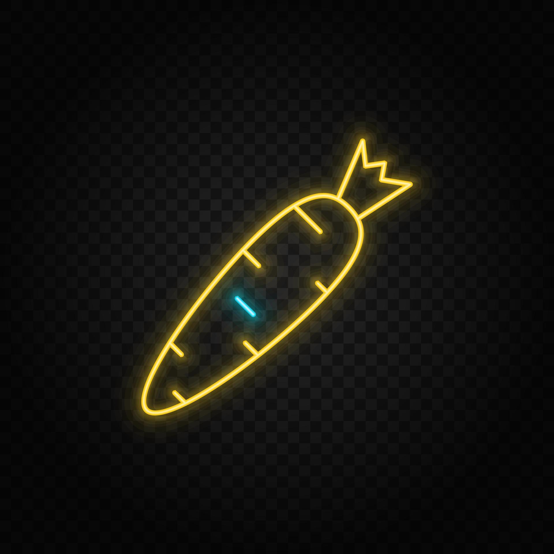 carrot neon icon. Blue and yellow neon vector icon. Transparent