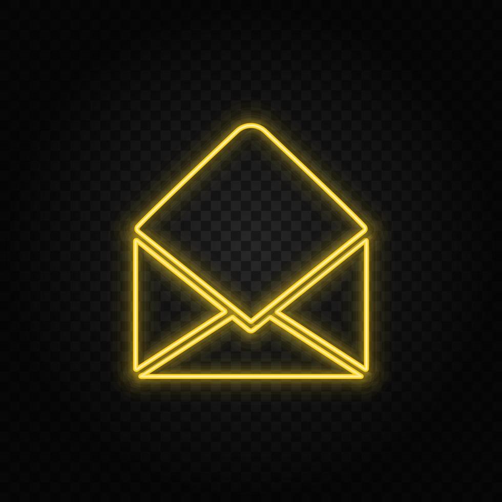 email yellow neon icon .Transparent background. Yellow neon vector icon on dark background