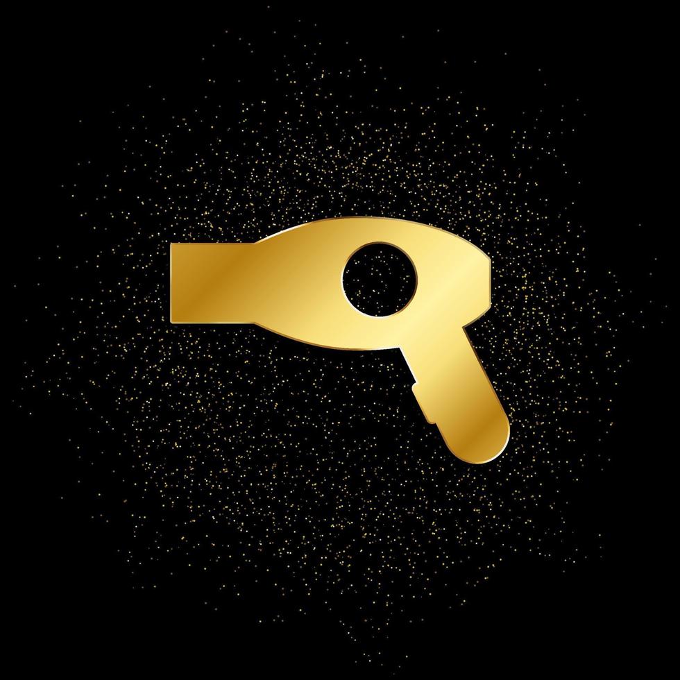 Hair dryer gold, icon. Vector illustration of golden particle on gold vector background