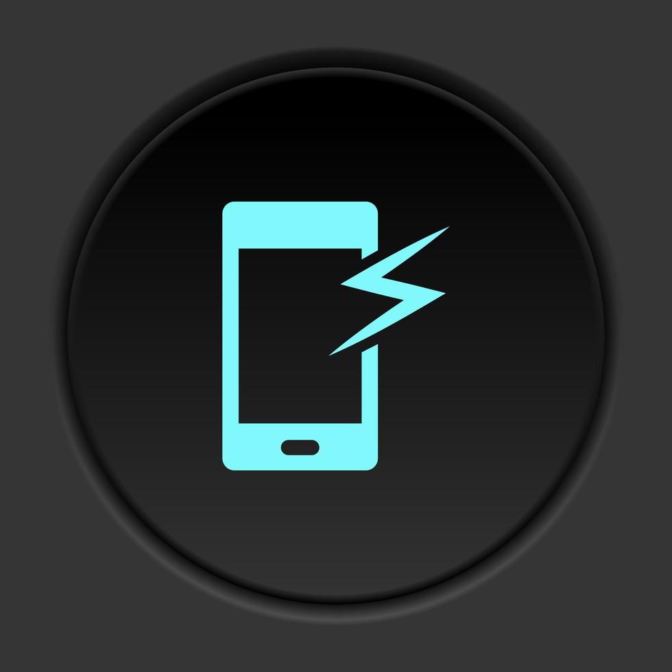 Dark button icon broken phone mobile. Button banner round badge interface for application illustration on darken background vector