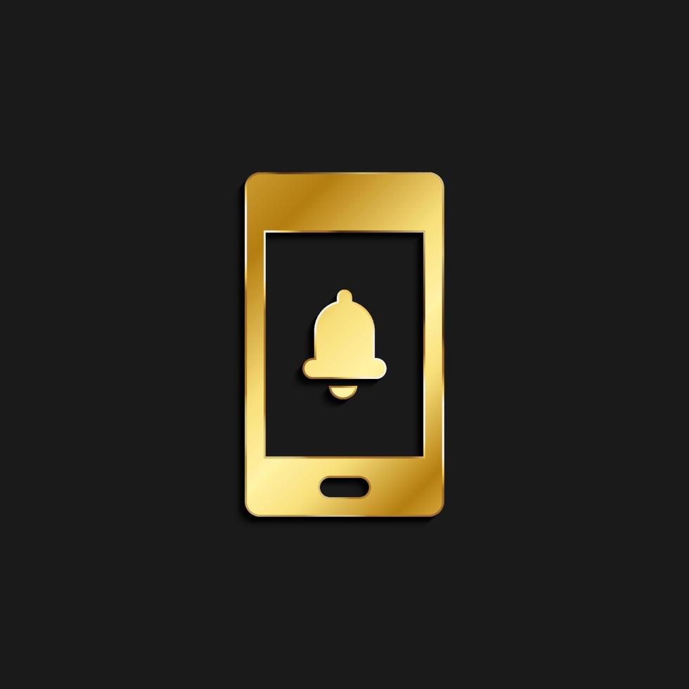 phone, bell, ringtone gold icon. Vector illustration of golden style icon on dark background