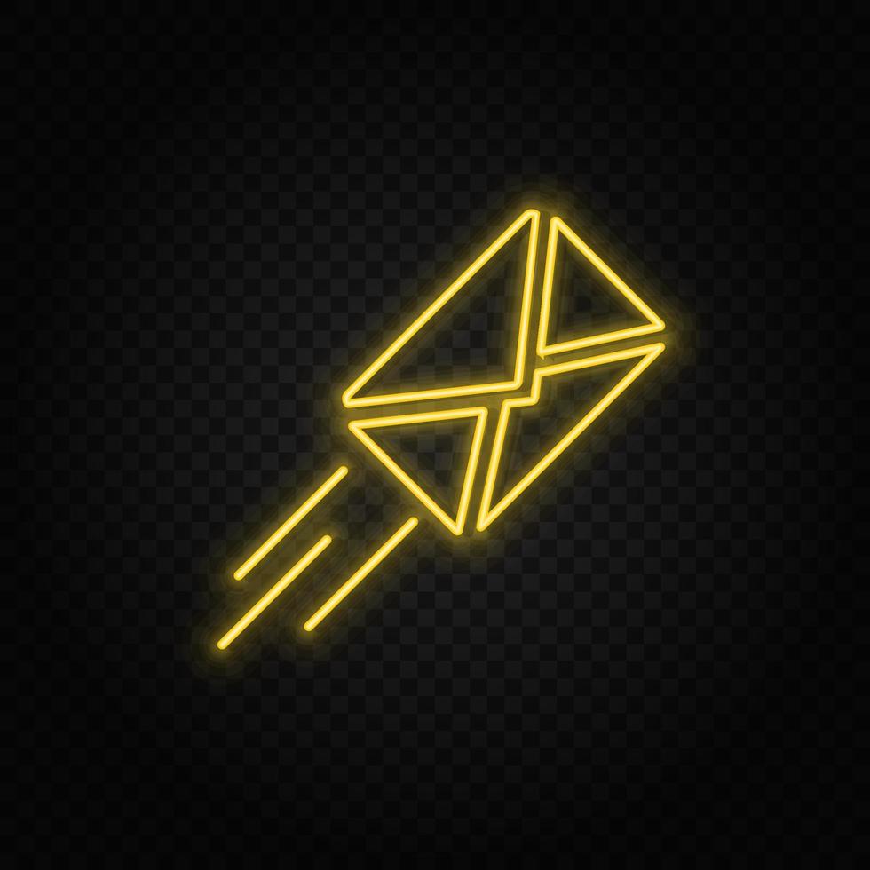 email yellow neon icon .Transparent background. Yellow neon vector icon on dark background