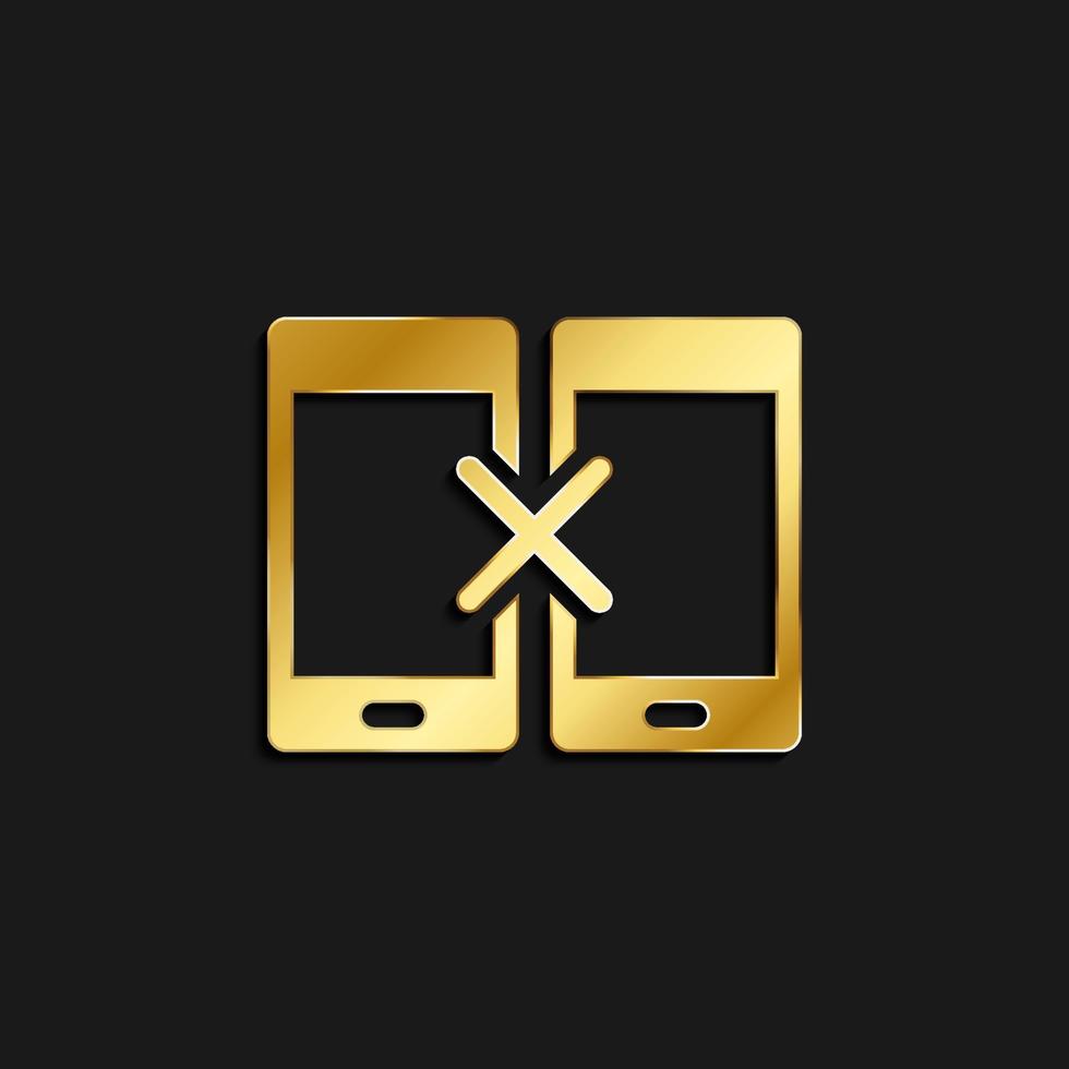 phone, sync, remove gold icon. Vector illustration of golden style icon on dark background