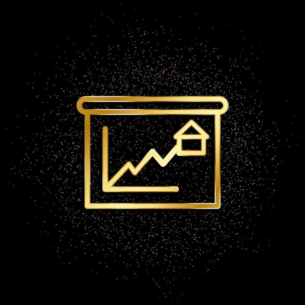 Growth, house, market gold icon. Vector illustration of golden particle background. Real estate concept vector illustration .