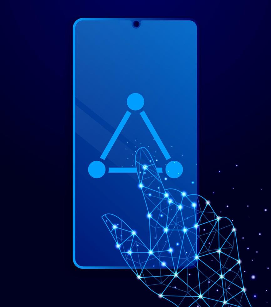 connection, network touch phone. Polygon style touch phone vector illustration