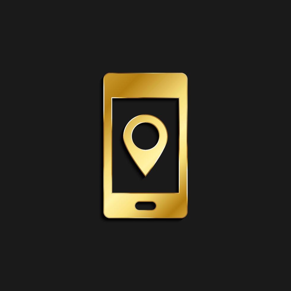 phone, location gold icon. Vector illustration of golden style icon on dark background