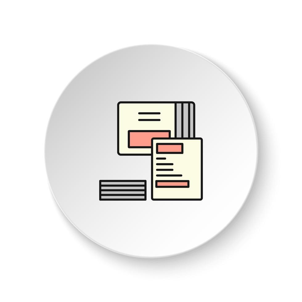 Round button for web icon, content, magazine, media. Button banner round, badge interface for application illustration on white background vector
