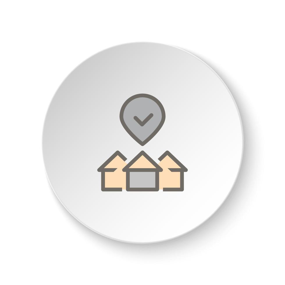 Round button for web icon, buy, house, property, selection. Button banner round, badge interface for application illustration on white background vector