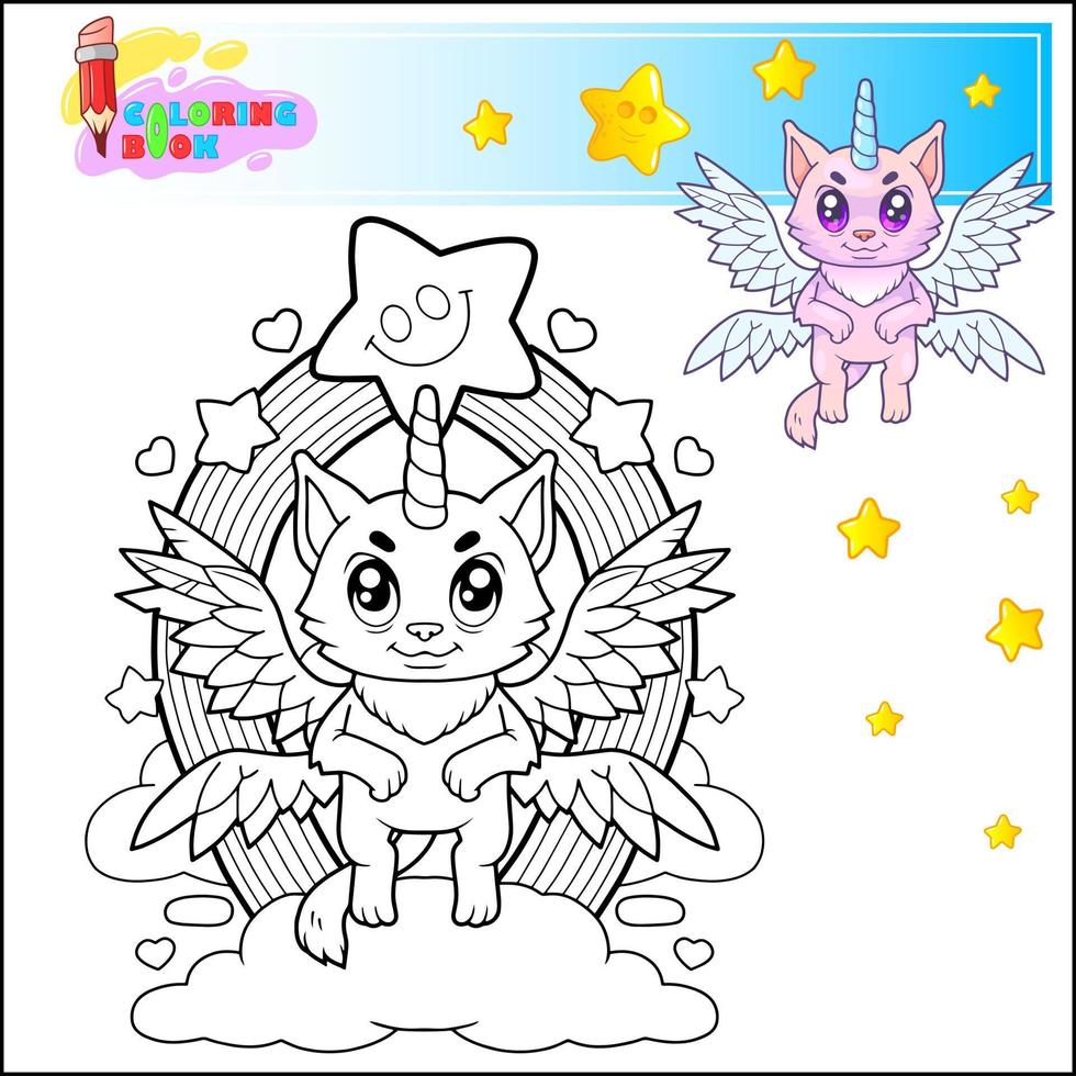 cute cat unicorn coloring page vector