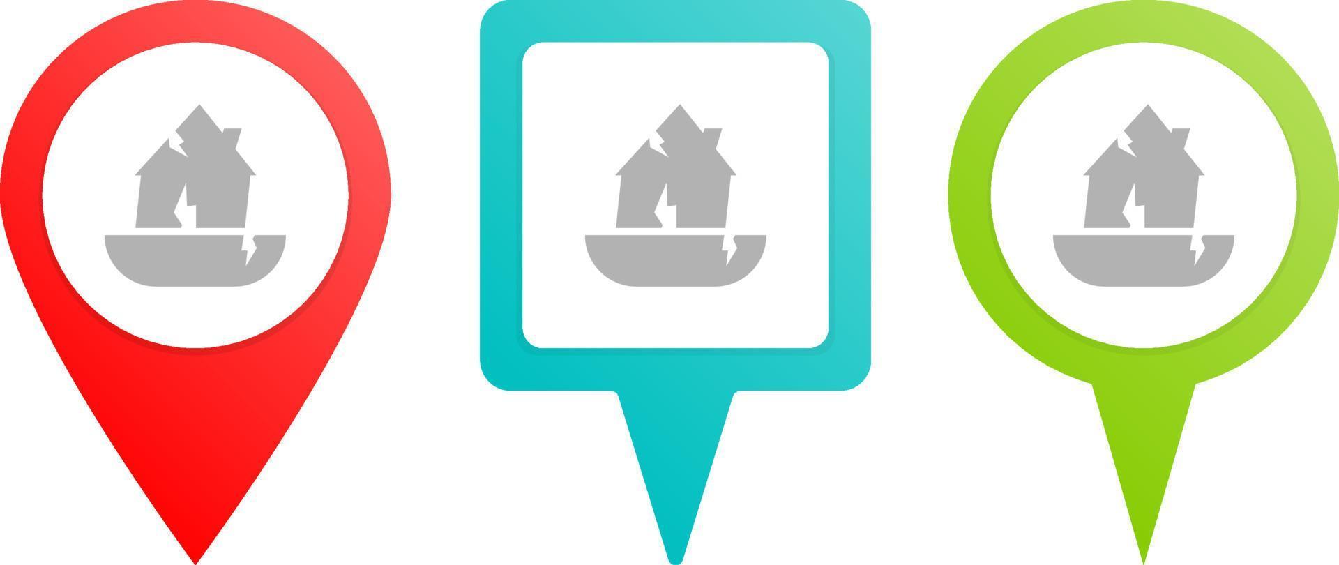 Damage, earthquake, home, house. Multicolor pin vector icon, diferent type map and navigation point. on white background
