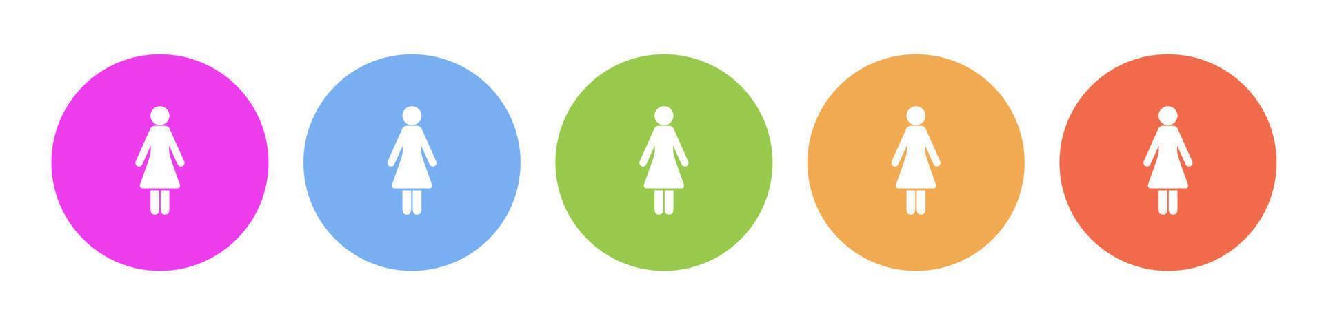 Multi colored flat icons on round backgrounds. Woman multicolor circle vector icon on white background