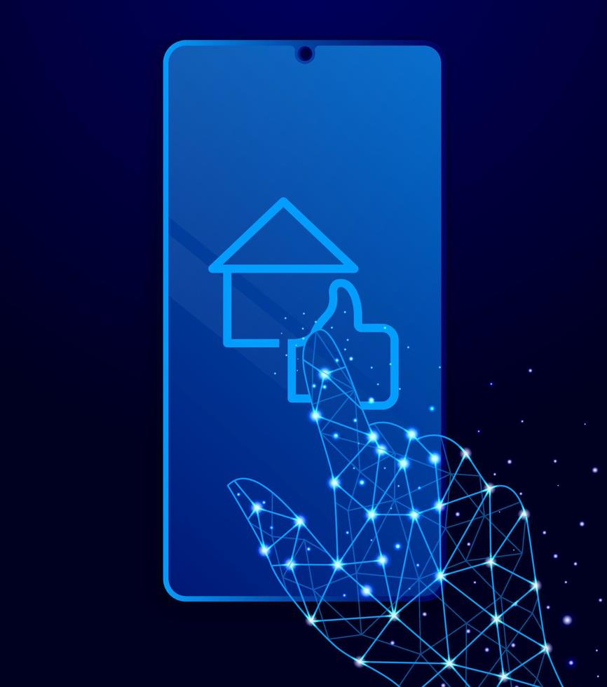 feedback, house, property vector icon. Polygon style touch phone vector illustration