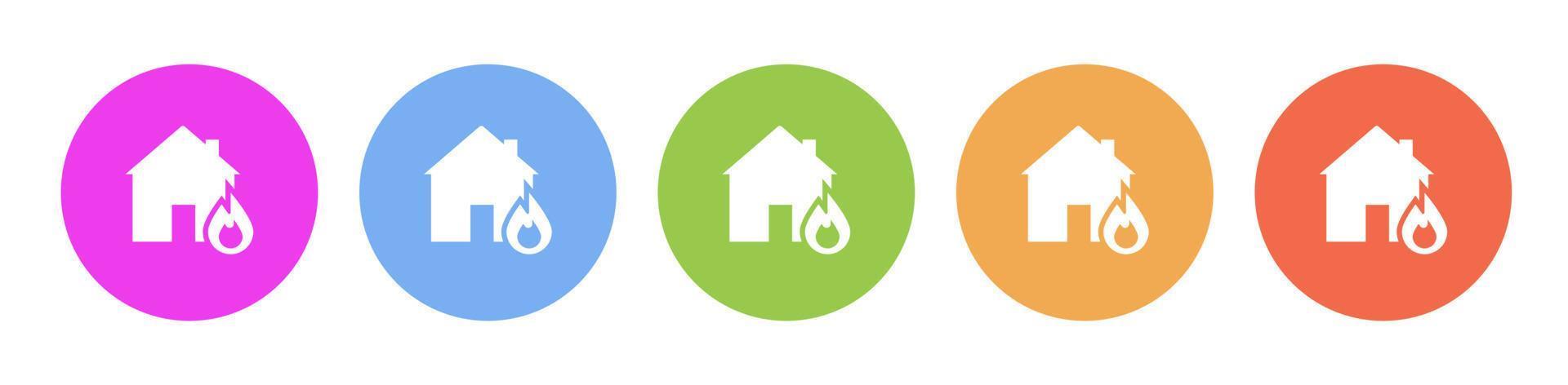 Multi colored flat icons on round backgrounds. Fire, home, house, insurance multicolor circle vector icon on white background