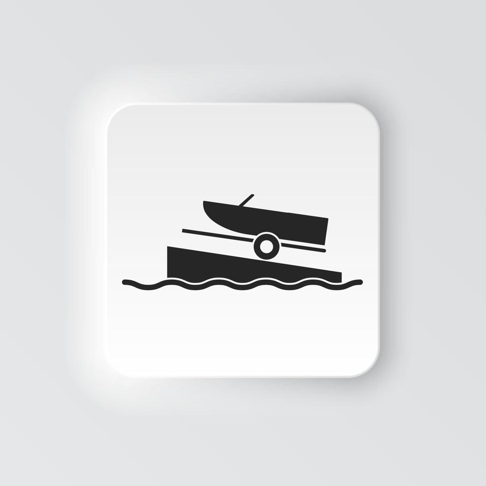 rectángulo botón icono barco en un rampa. botón bandera rectángulo Insignia interfaz para solicitud ilustración en neomórfico estilo en blanco antecedentes vector