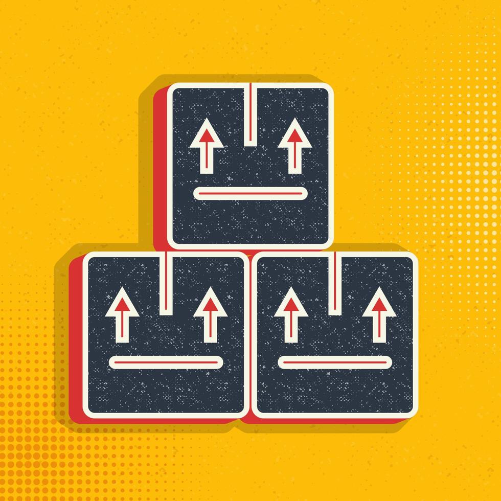 Mass production, three stored boxes for delivery pop art, retro icon. Vector illustration of pop art style on retro background