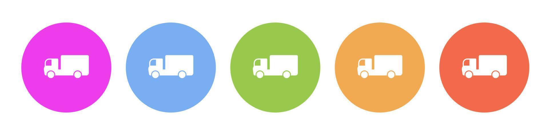 Multi colored flat icons on round backgrounds. Delivery truck multicolor circle vector icon on white background