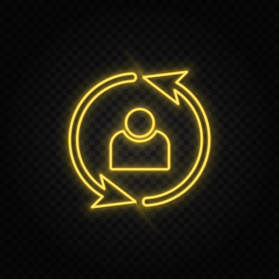 user, refresh yellow neon icon .Transparent background. Yellow neon vector icon on dark background