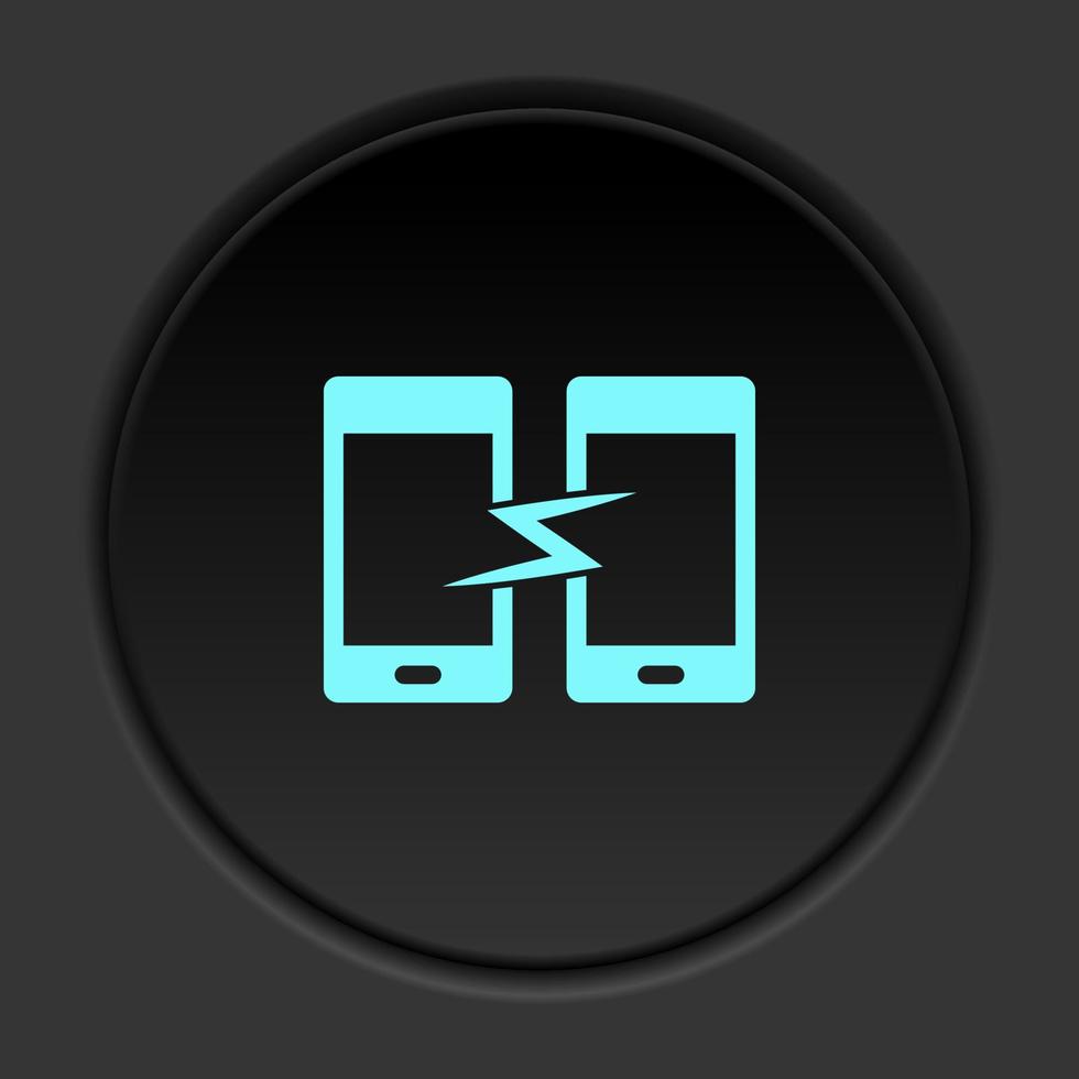 Dark button icon phone sync. Button banner round badge interface for application illustration on darken background vector