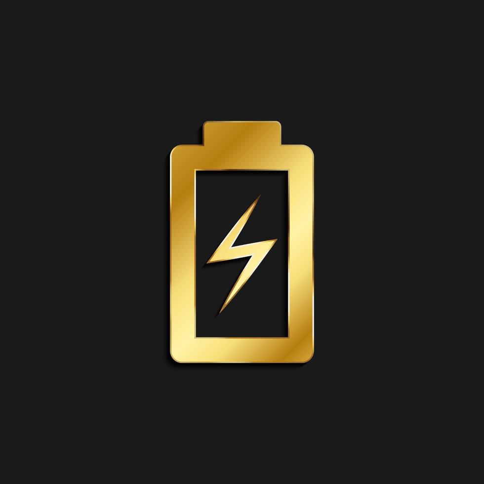 charge, battery gold icon. Vector illustration of golden style icon on dark background