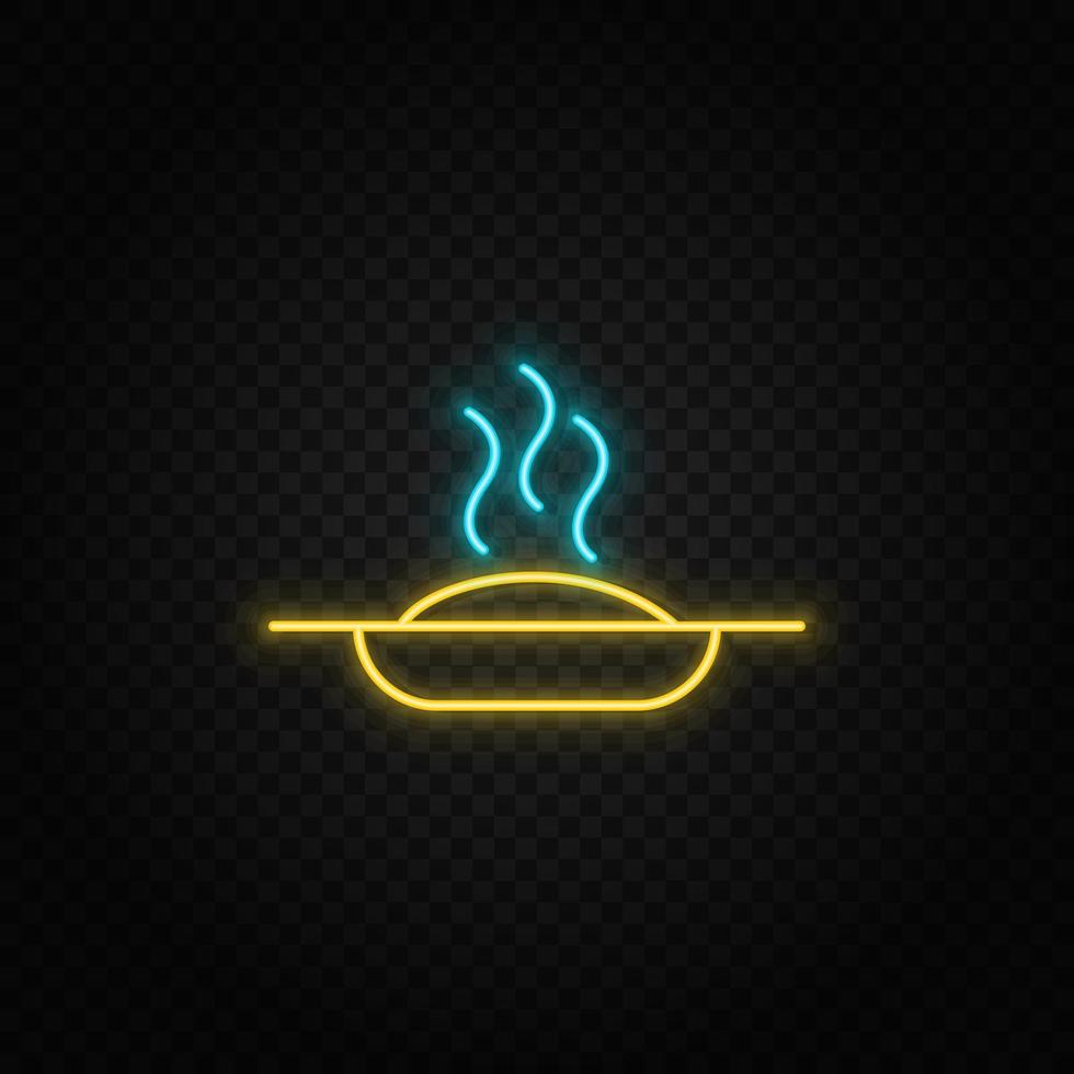 rice plate, healthy diet neon icon. Blue and yellow neon vector icon. Transparent background