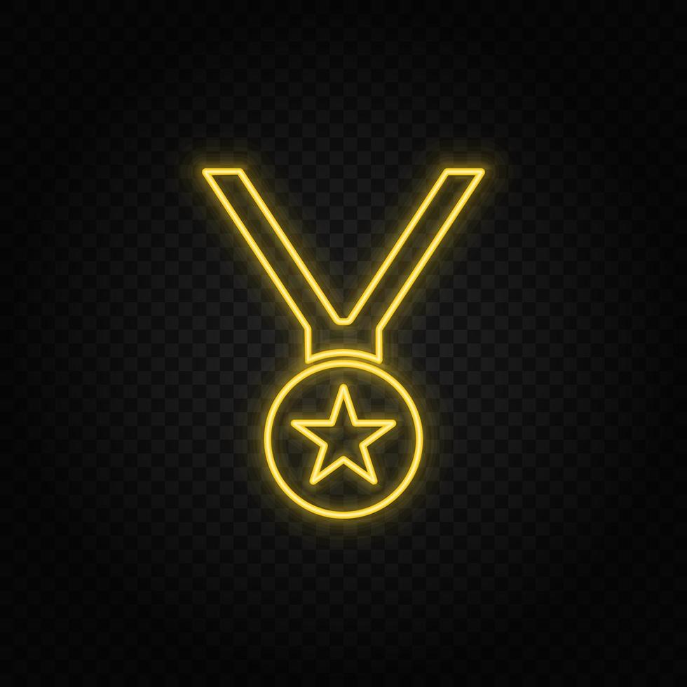 reward, medal, award yellow neon icon .Transparent background. Yellow neon vector icon on dark background