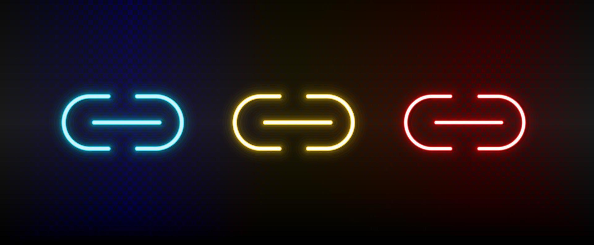 link, url neon icon set. Set of red, blue, yellow neon vector icon on dark transparent background