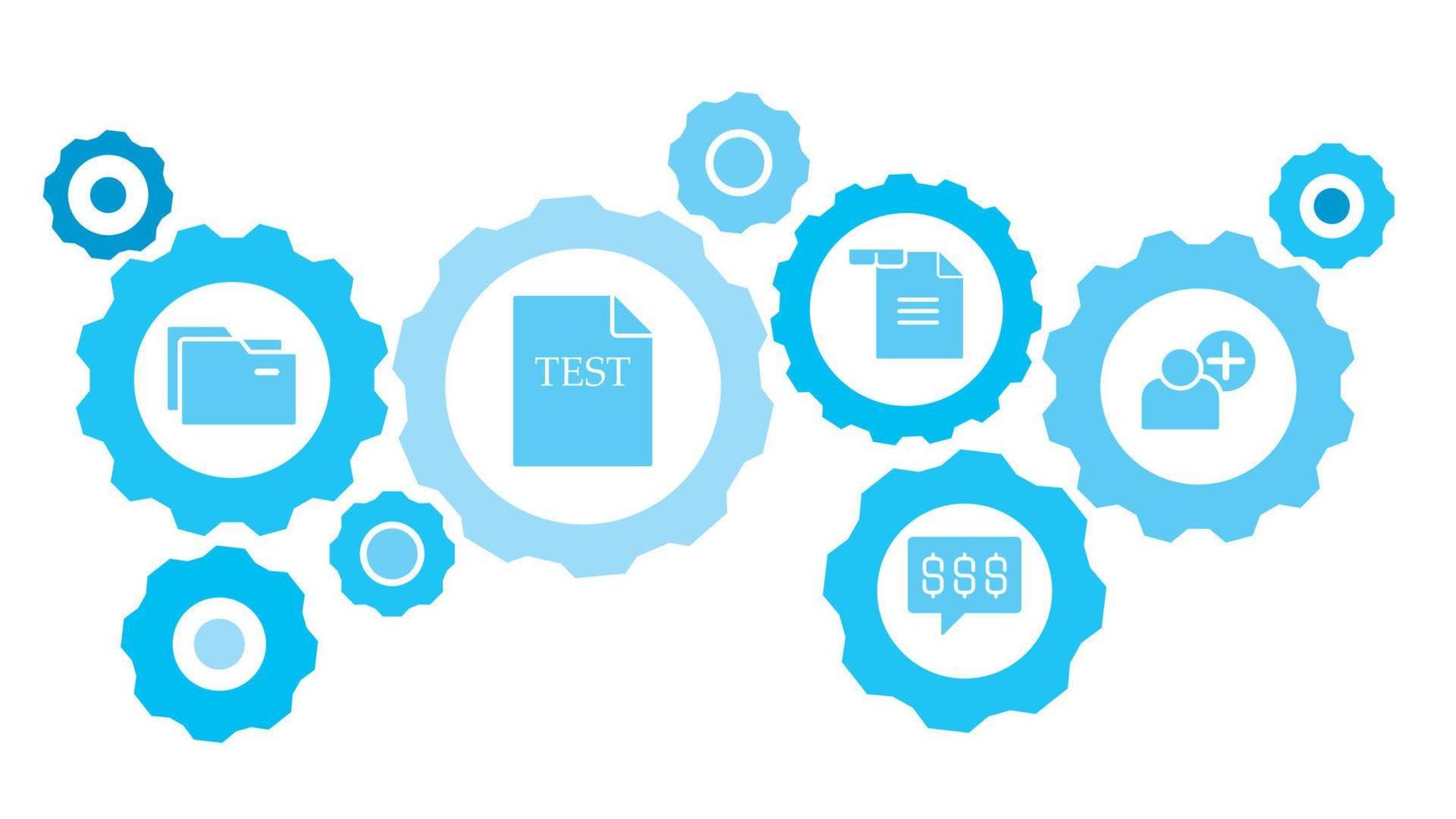 conectado engranajes y vector íconos para logístico, servicio, envío, distribución, transporte, mercado, comunicar conceptos. agregar, usuario engranaje azul icono conjunto en blanco antecedentes