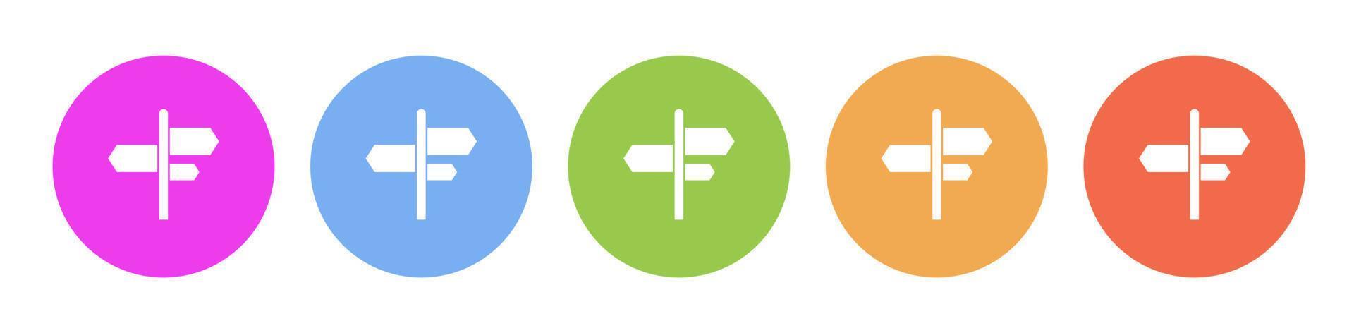 Multi colored flat icons on round backgrounds. arrows, sign, road multicolor circle vector icon on white background