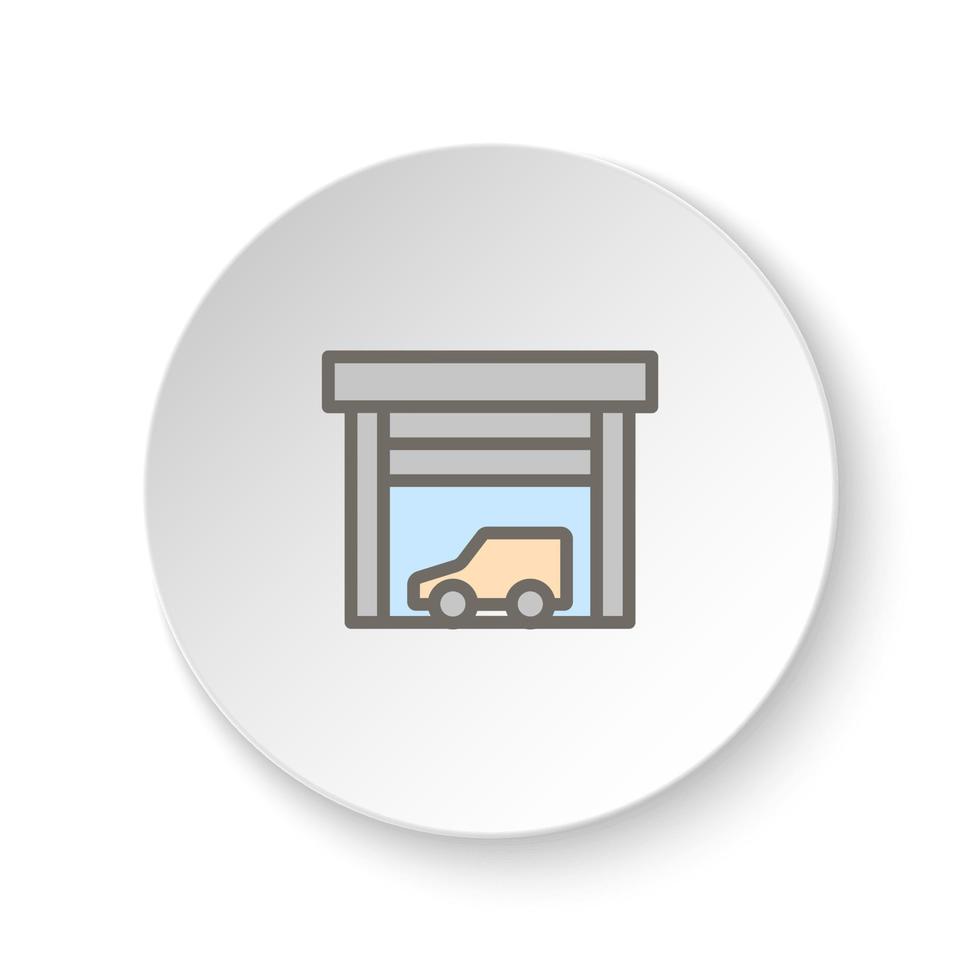 Round button for web icon, car, garage. Button banner round, badge interface for application illustration on white background vector