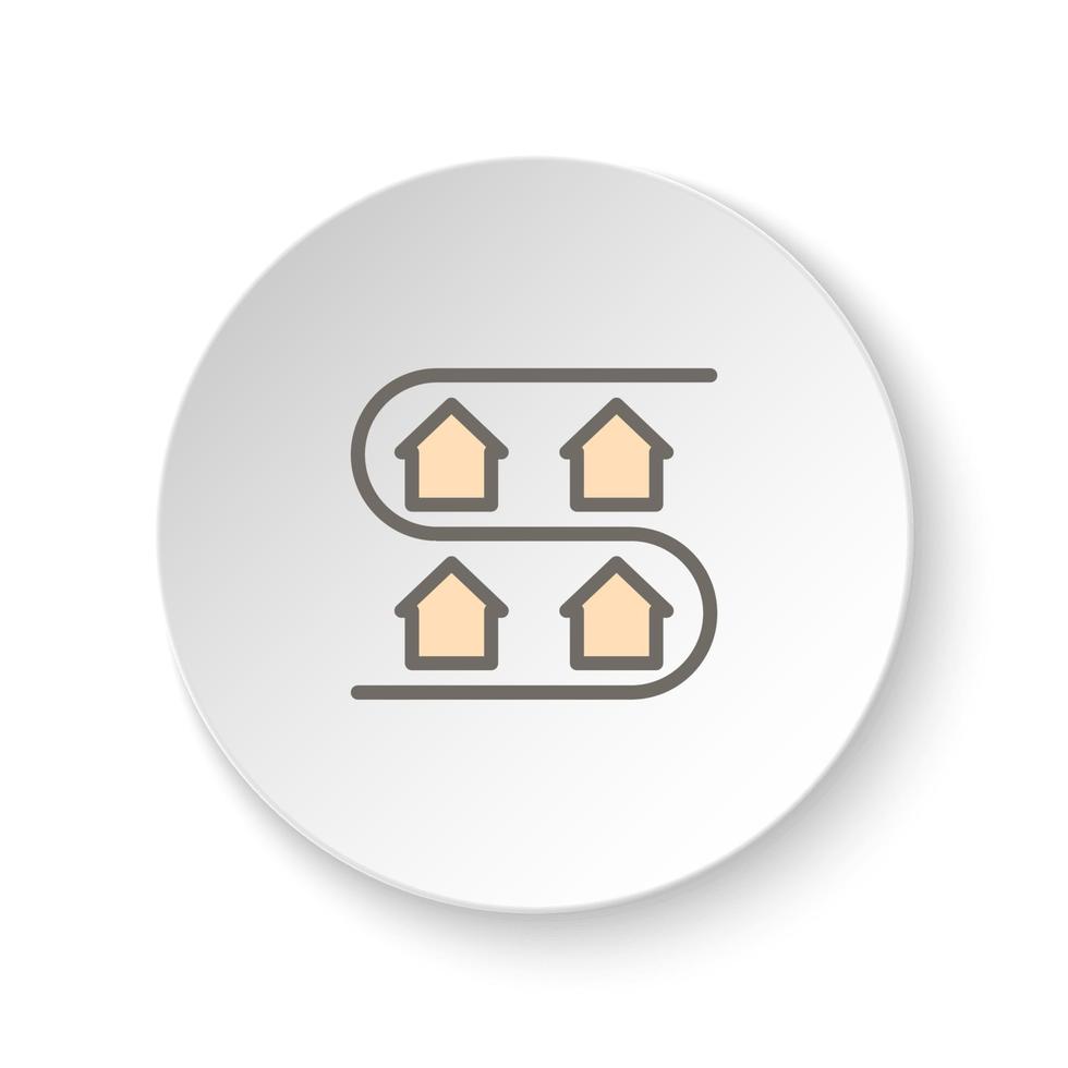 Round button for web icon, address, district, house, neighborhood. Button banner round, badge interface for application illustration on white background vector