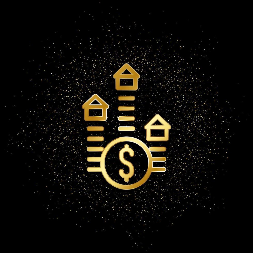 Growth, price, money, real estate gold icon. Vector illustration of golden particle background. Real estate concept vector illustration .