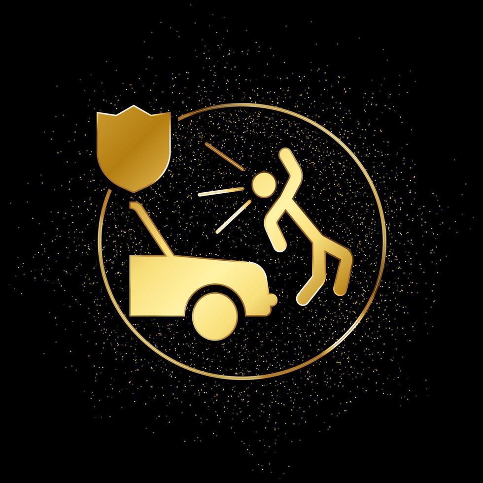 car, crash, human, insurance gold icon. Vector illustration of golden particle background. Gold vector icon