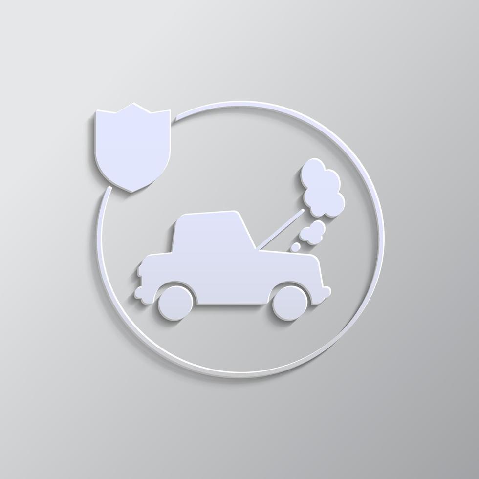 auto, seguro, icono, vector, asegurable, fusible papel estilo. gris color vector fondo- papel estilo vector icono. en blanco antecedentes