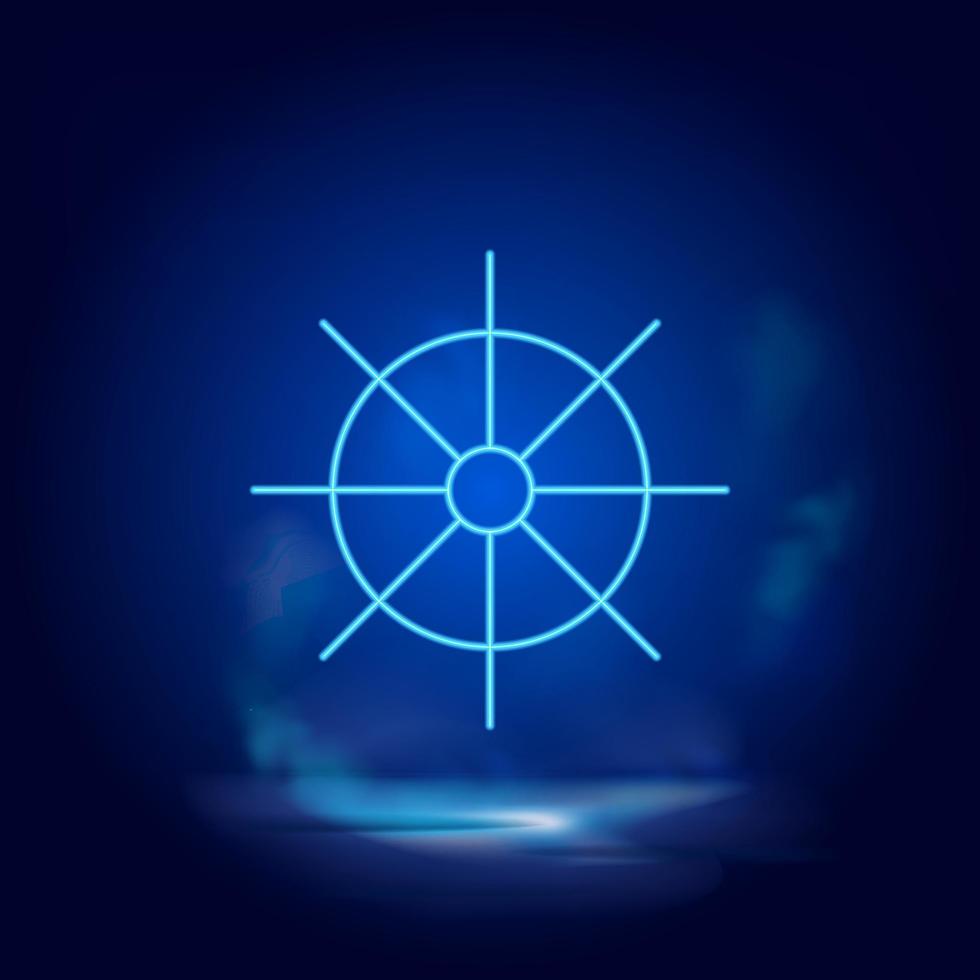 Dharma wheel symbol neon icon. Blue smoke effect blue background vector