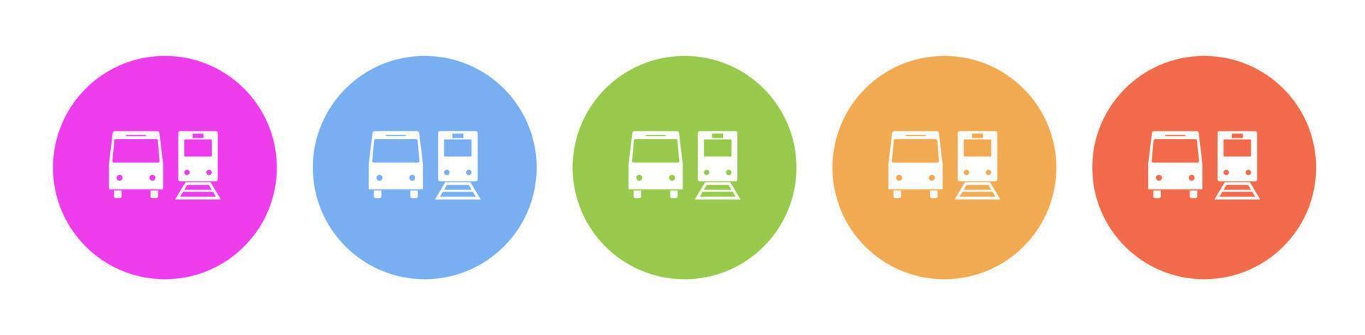 Multi colored flat icons on round backgrounds. Bus, train multicolor circle vector icon on white background