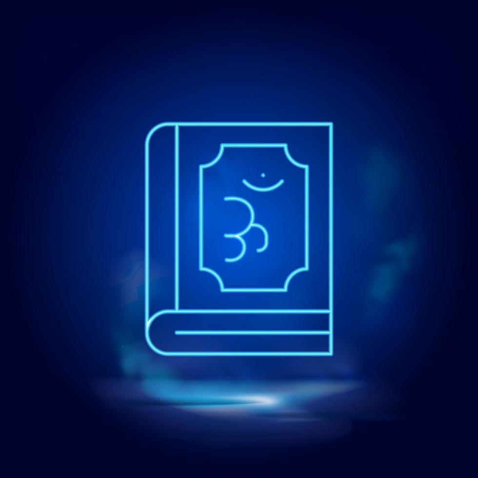 Om book symbol neon icon. Blue smoke effect blue background vector