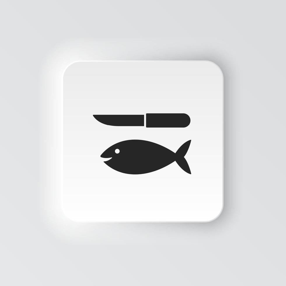 Rectangle button icon Fish and a knife. Button banner Rectangle badge interface for application illustration on neomorphic style on white background vector