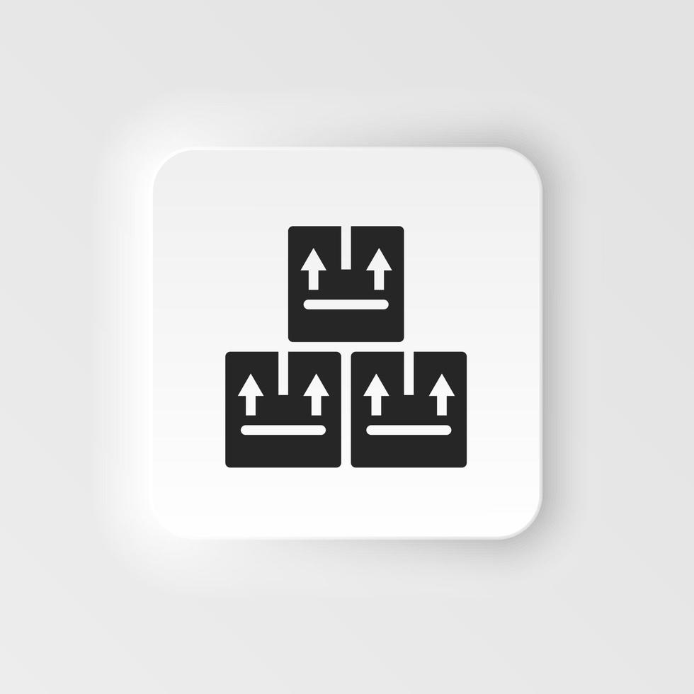 Mass production, three stored boxes for delivery neumorphic style vector icon. Mass production, three stored boxes for delivery neumorphic style vector icon on white